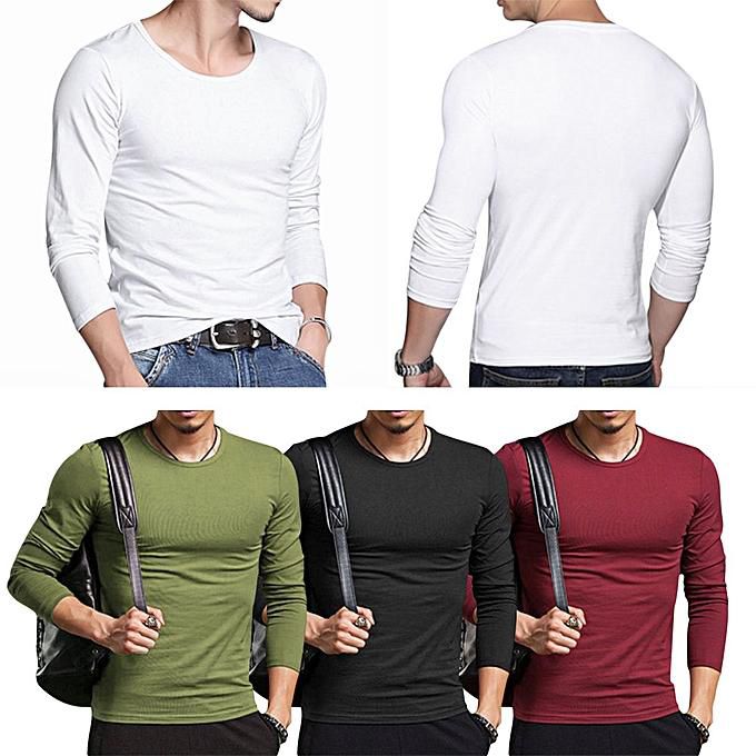 Slim Men Shirt Fit Cotton Crew Neck Long Sleeve Casual T-Shirt Tops Hottest