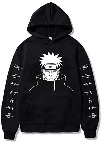 Naruto Hoodie PAIN Akatsuki Men's Women's Long sleeve Graphic Printing Unisex Hooded Top Sweatshirts Cosplay Costume Jumpers (Color : Black, Size : XXX-Large)
