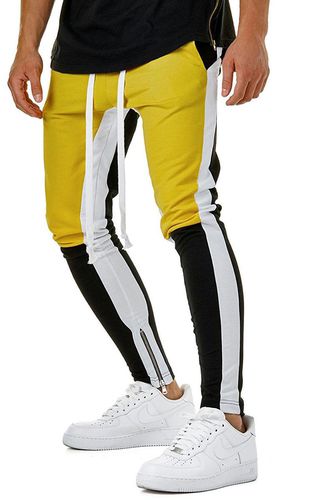 Men's Active Pants Drawstring Waist Color Block Breathable Slim Pants