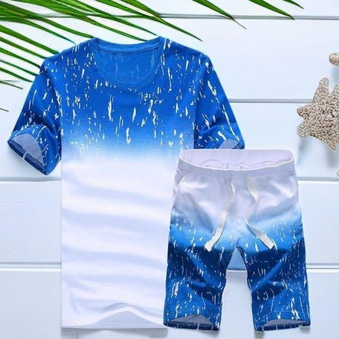 Fashion 2Piece Set Men's Short Sleeve T-Shirt & Shorts - Blue