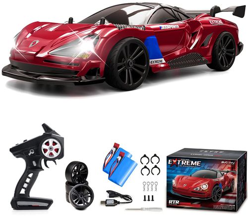 Sakeye Remote Control Car with LED Lights & Two Batteries, 2.4GHz - Red