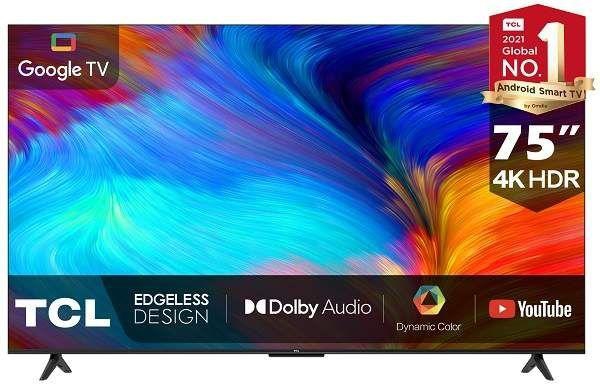 TCL 75 Inch 4K UHD Smart TV | Google TV with Built-in Chromecast & Google Assistant | Hands-free Voice Control | Dolby Audio | HDR10 & Micro Dimming Technology | Edgeless Design | 75P635