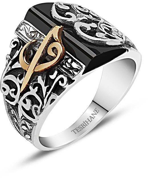 925K Sterling Silver With Arabic Letter Turkish Men Handmade Size 9  BSELY012