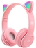 QOTSTEOS Children's Bluetooth Headphones, Cat Ears, Over-Ear Headphones with LED Light, Girls' Cat Ear Headphones, Over-Ear with LED Light, Foldable Stereo Headphones, Wireless (Pink)