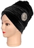 Double Layers Fashionable Turban Scarf With Silver Brooch- Black