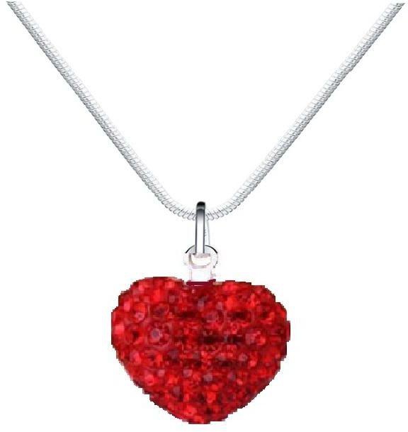 silver 925 plated chain with a red heart pendant decorated with crystal boxes