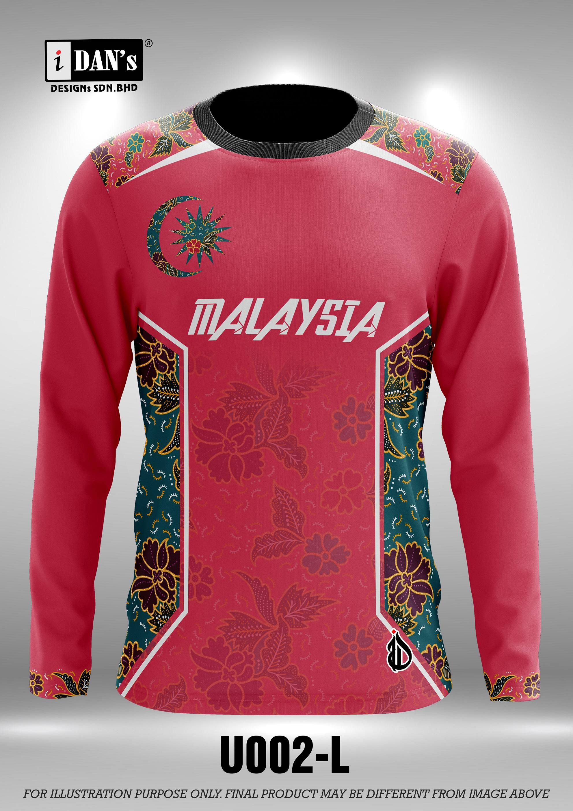 U002 Batik Songket Sublimation Round Neck Long Sleeve Tshirt - 10 Sizes (As Picture)