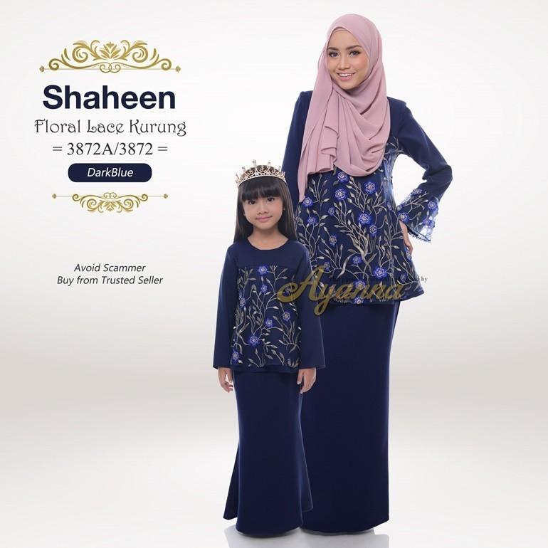 Shaheen Floral Bracket Lace Kurung - 11 Sizes - 6 Sizes (Dark Blue)