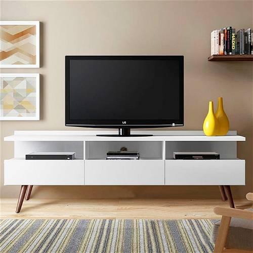 TV Unit with wall shelf, Wood & White - TV45