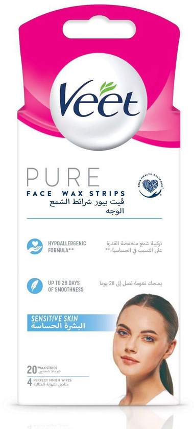 Veet Pure, Hair Removal, Face Wax Strips, Sensitive Skin - 20 Pcs