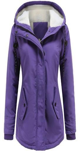 Hooded Neck Long Sleeve Parka Coat Purple