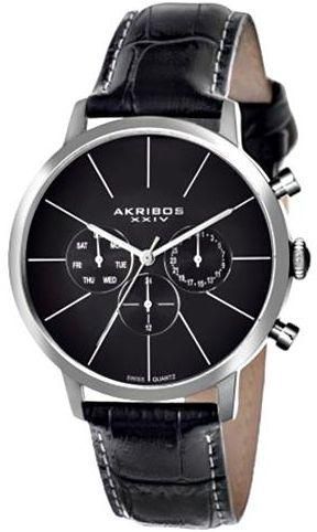 Akribos XXIV Ultimate Men's Black Dial Leather Band Watch - AK647SS