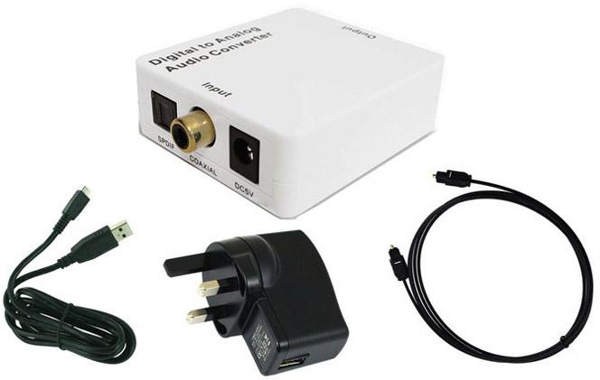 Digital Optical Toslink SPDIF/Coaxial to Analog RCA L/R Audio Converter with 3.5mm Headphone/Speaker