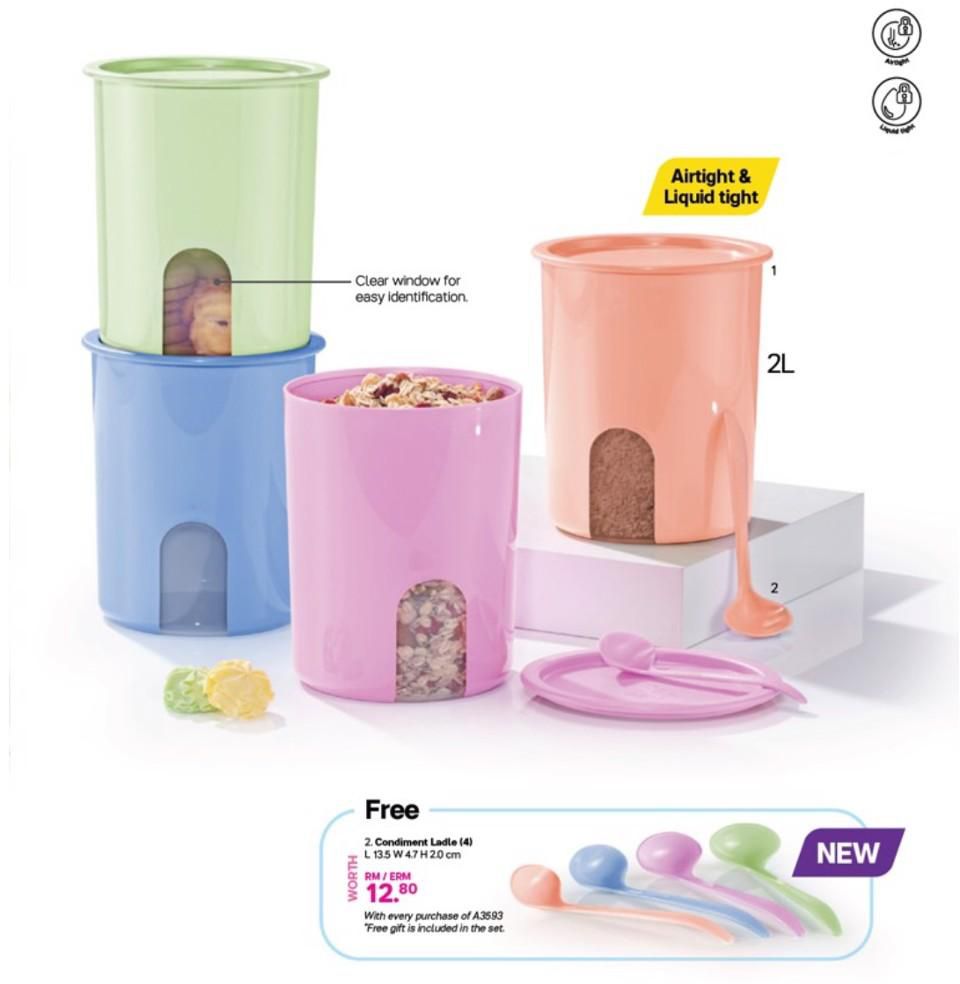 Lynn2u Tupperware One Touch Window Canister Small (1) 2L  Free Ladle (1)