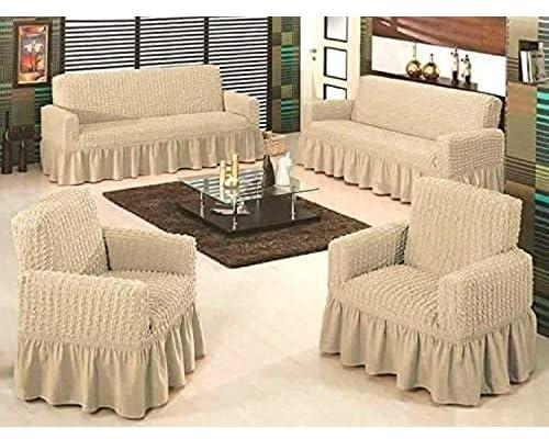 Antere sofa cover, turkish style, four piece set, 1 sofa cover 3 seater and 1 sofa cover 2 chair cover, beige