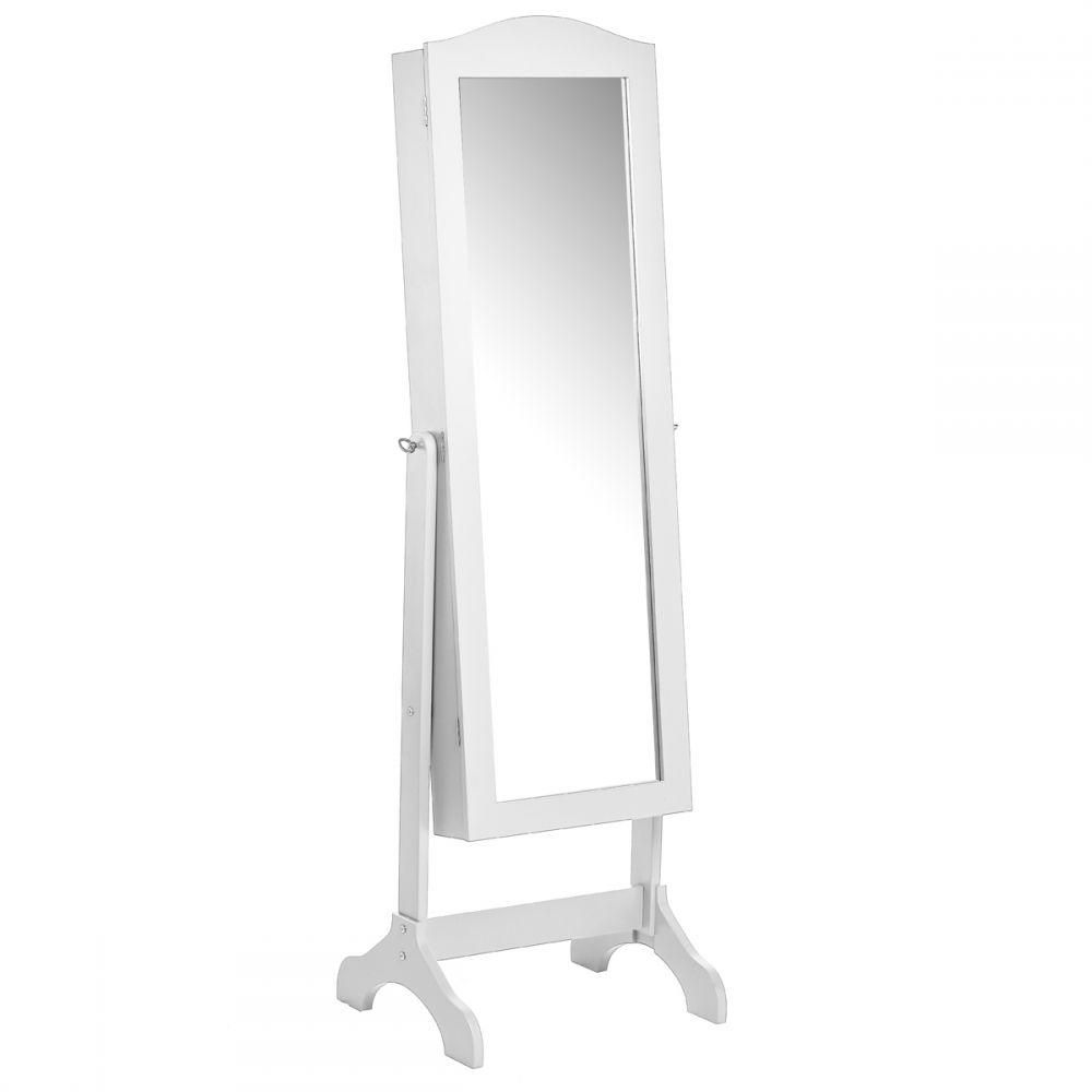 Vogue Full Length Mirrored Jewelry Cabinet with Built-In Lights, White - 154 x 30.8 x 45.7 cm