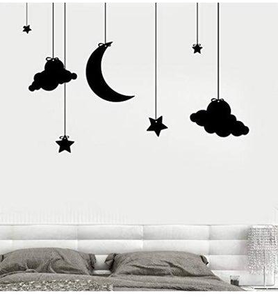 Clouds And Stars Themed Wall Sticker Set Black