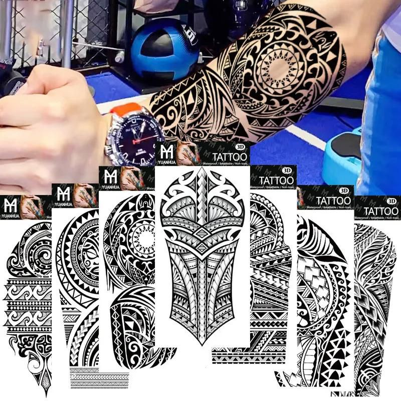 4 Sheets Maori Temporary Tattoo Sleeve For Men Adults Waterproof Fake Tattoo Sleeves For Women Black Dragon Totem Tribal Military Long Full Sleeve Tattoos Temporary Stickers