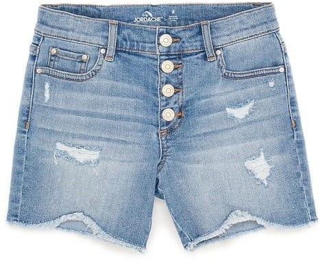 Girls Midi Destructed Jeans Short- Blue Denim