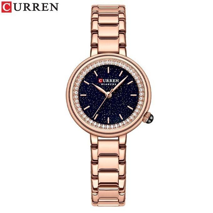 Curren 9089 Watch For Women Blue Rose Gold Elegant Diamond Dial Ladies Wrist WatchLuxury Quartz