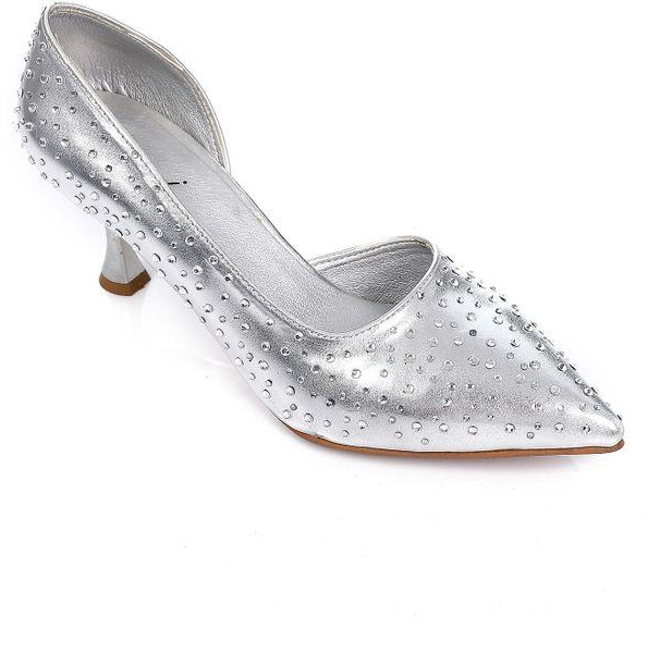 Mr Joe Strassed Allover Pointed Toecap Silver Pumps