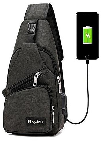 Universal Fashion Dacron Men Backbag USB PortBags Outside Bag Large Capacity Cross Body Bag Black Big