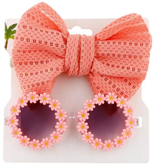Children's Headbands Sunglasses Set Baby Solid Color Hairbands Round Flower Sunshade Glasses Hollow Hair Accessories for Kids