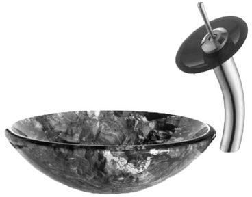 Glass Wash Basin With Mixer Black/Silver