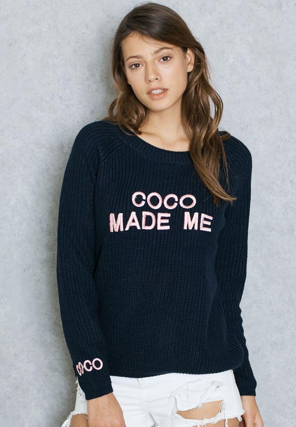Embroidered Slogan Sweater