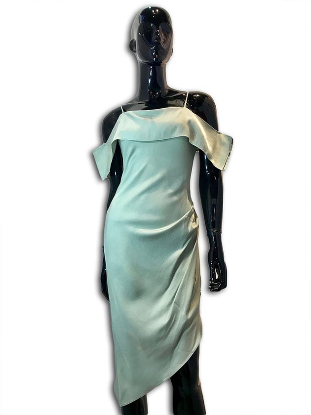 Twescollection Off Shoulder Draped Waist Dress - 2 Sizes (Light Green)