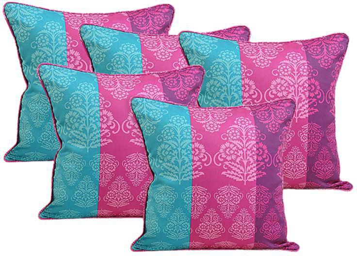 5-Piece Indian Spring Decor Printed Cushion Cover Set Purple/Pink/Blue 23x23 inch