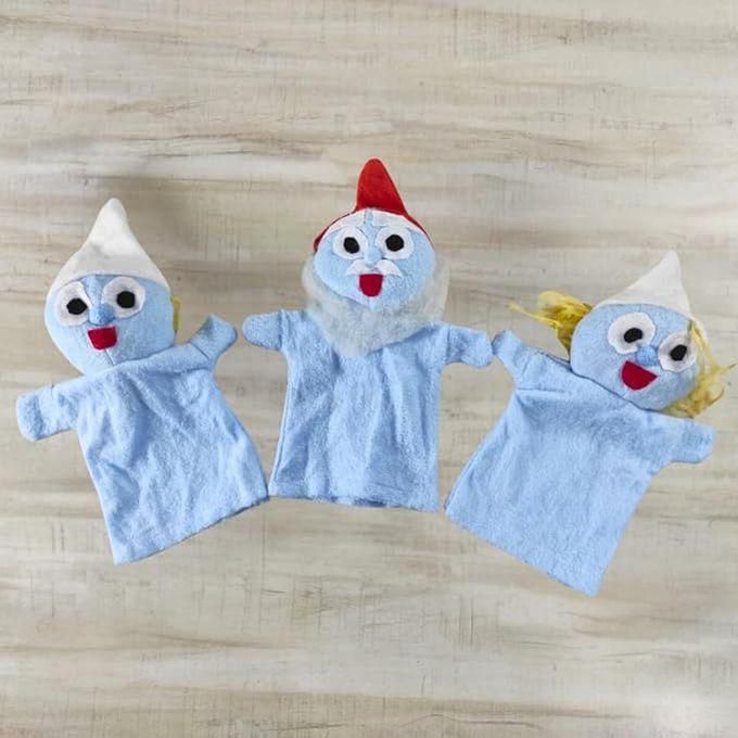 Hand Puppets For Children To Tell Stories, (3 Characters From The Smurfs Family)