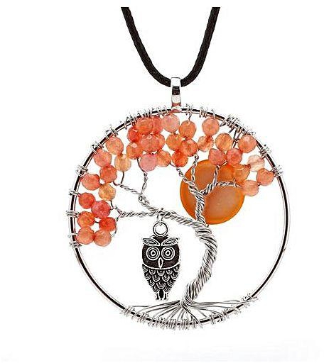 Generic Handmade Creative Life Tree Agate Beads Crystal Owl Necklace Pendant Women's Necklace