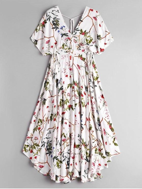 Empire Waist Floral Asymmetrical Midi Dress