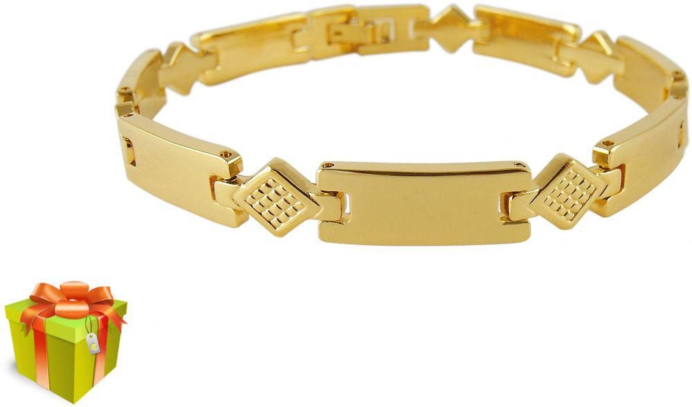 VP Jewels Women's 18K Gold Plated ""Squares and Rectangles"" Bracelet, 7mm (wide) x 170mm