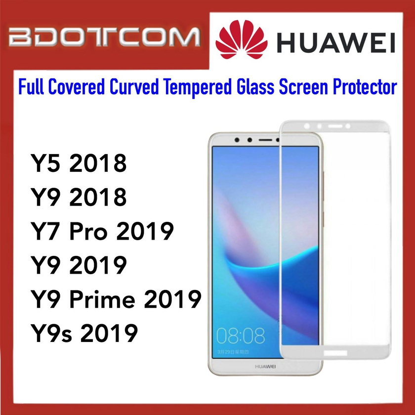 Bdotcom Full Covered Curved Glass Screen Protector for Huawei Y5 2018 (White)