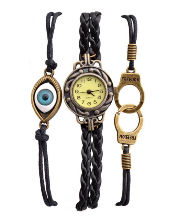 Quartz LBW-EBK Leather Bracelet Watch – Black