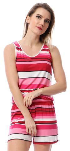 Izor Striped Sleeveless Playsuit - Pink & Maginta