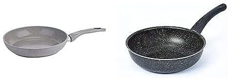 Top Chef Granite Frying Pan,Eco product, Size 20 - Beige + Lazord granite deep frying pan 24cm, black
