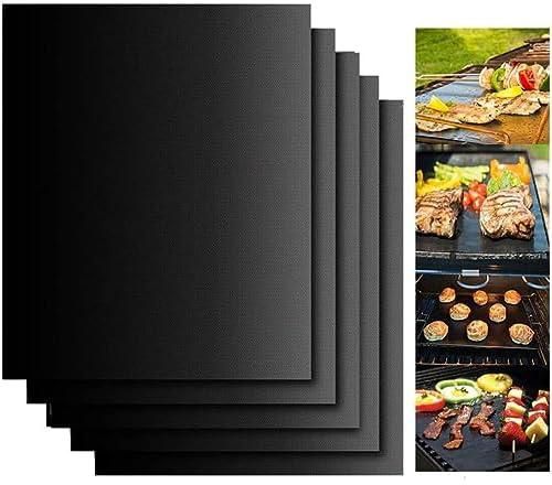Starthi BBQ Grill Mat, 5 bbq Grill Mats Non Stick Reusable and Baking Mesh FDA-Certificated for Indoor Outdoor BBQ Works on Gas Charcoal Electric Grill Sheets 40x33CM (Black)