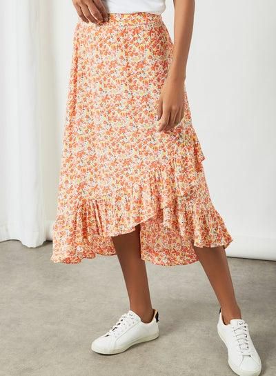 Floral Print Wrap Midi Skirt Multicolour