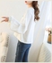 Long Sleeved Round Neck Loose Top Pullover T-shirt White