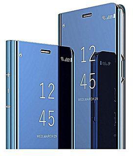 Generic Samsung A50 case Design Luxury Bookstyle Clear View Window Electroplate Plating Stand Scratchproof Full Body Protective Flip Folio Ultra Slim Cover for Samsung Galaxy A50 PU Mirror:Blue MX#1