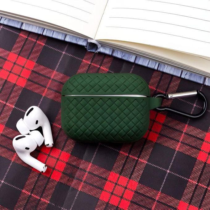 Soft Silicone Case For (Airpods Pro / Pro 2)- Unique Style With Weaving Design - DarkGreen
