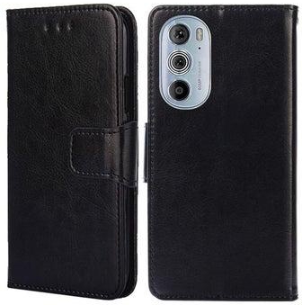 Case Cover For For Motorola Edge+ 2022/Edge 30 Pro Crystal Texture Leather Phone Case(Black)