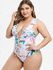 Plus Size Plunge Ruffle Cutout Lace Up Floral One-piece Swimsuit - 2x