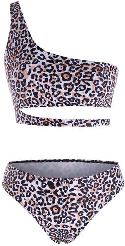 Leopard One Shoulder Cheeky Bikini Swimwear - S