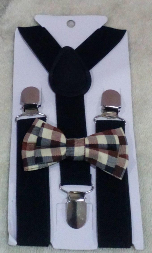 Adjuatable Boys Suspender Bow Tie Set (black)