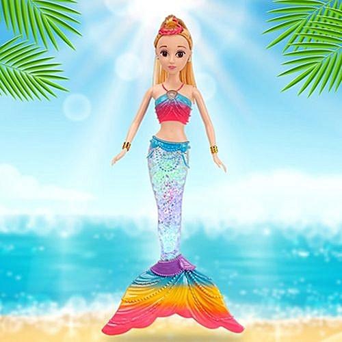 Universal New 3D True Eye Barbie Rainbow Lights Mermaid Doll For Children Birthday Gifts