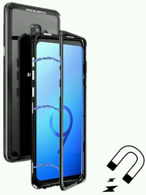 Samsung galaxy s9 cover/case, magnet with aluminium metal housing bumper case,99.9 percent crystal clear, 9H tempered glass back case, Clear with black